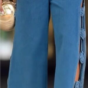 Stylish Blue Jeans with Side Details